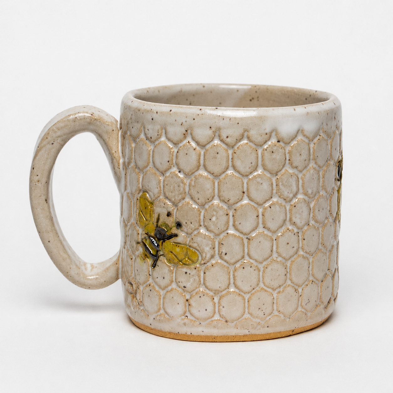 Bee Honeycomb Relief White Stoneware MugBee Honeycomb Relief