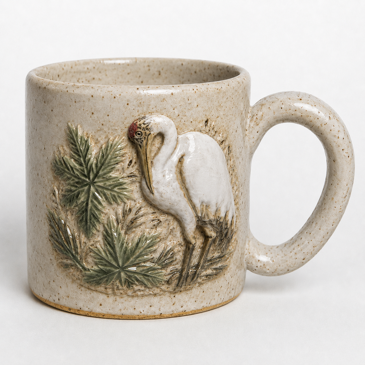 Crane Relief White Stoneware Mug