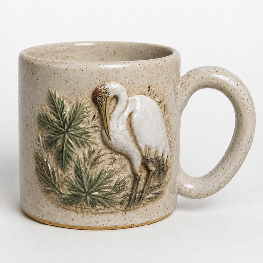 Crane Relief White Stoneware Mug