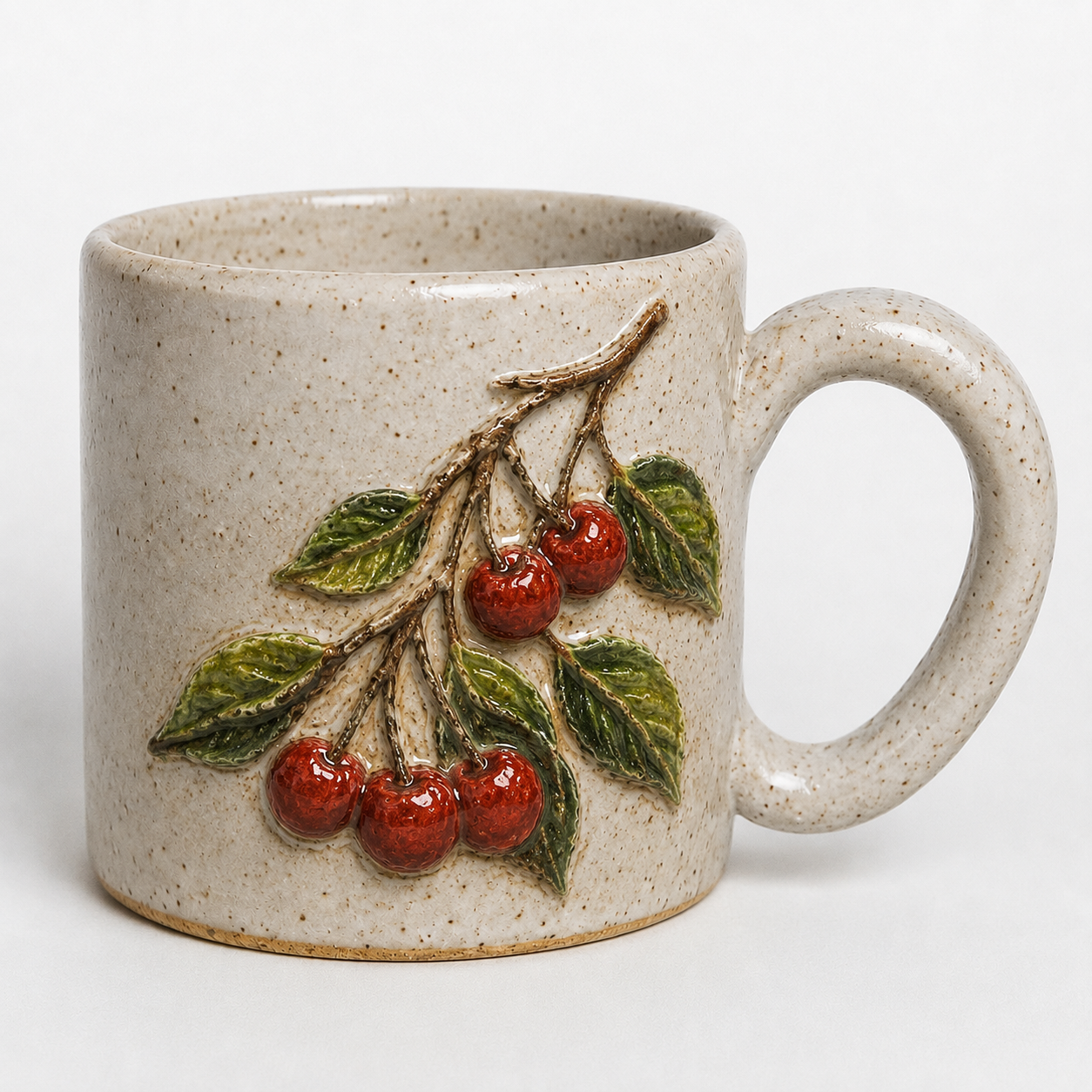 Cherry Relief White Stoneware Mug