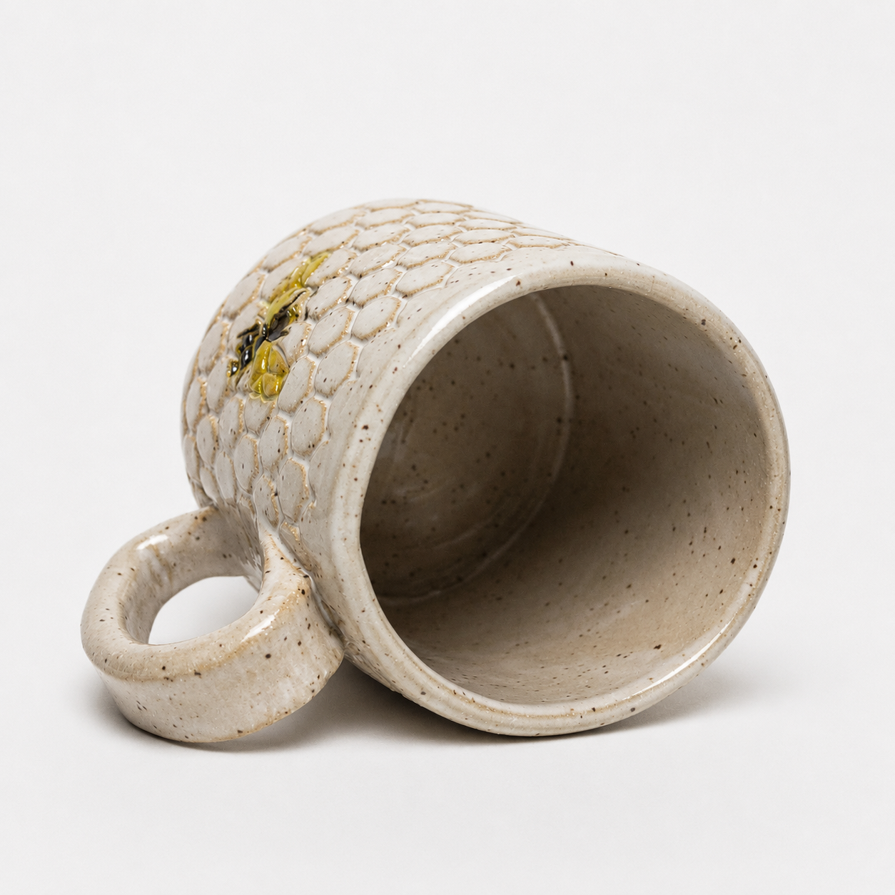 Bee Honeycomb Relief White Stoneware MugBee Honeycomb Relief