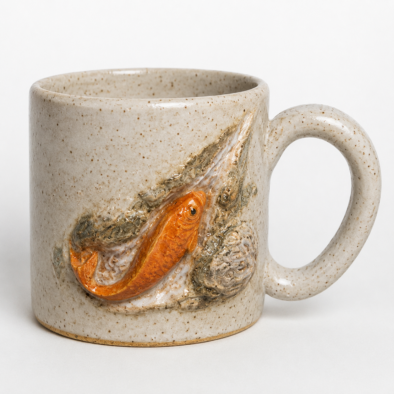 Carp Relief White Stoneware Mug