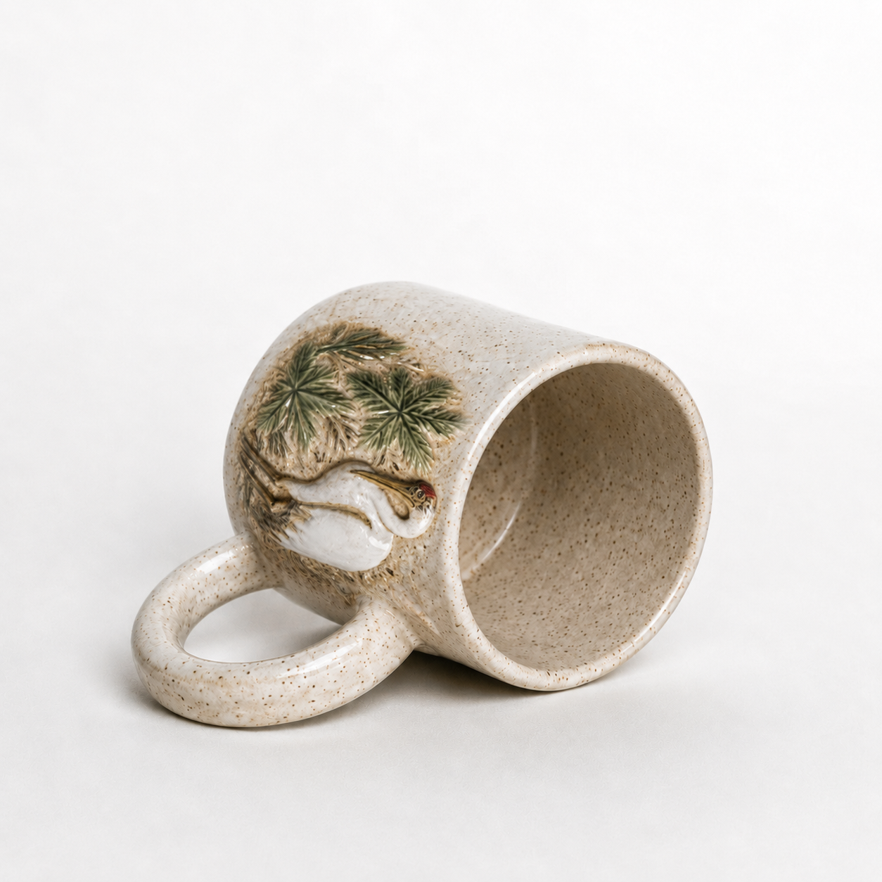 Crane Relief White Stoneware Mug