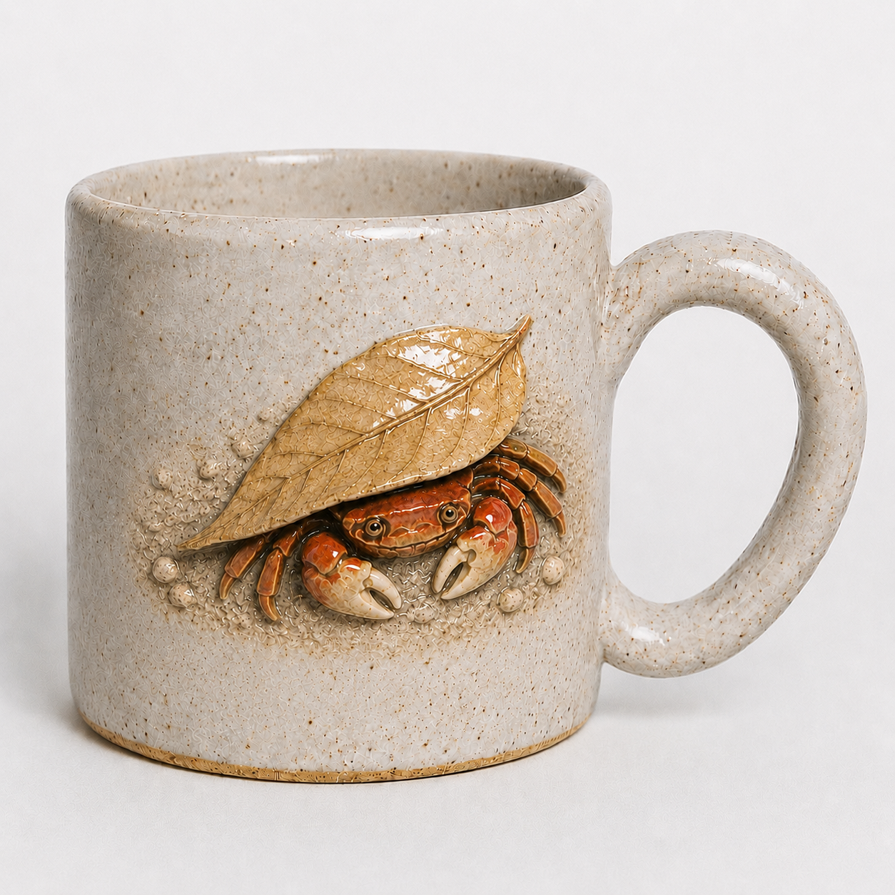 Crab Relief White Stoneware Mug