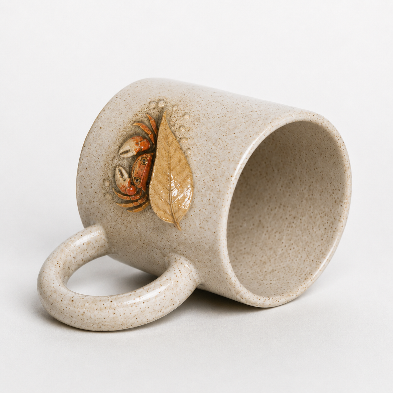 Crab Relief White Stoneware Mug