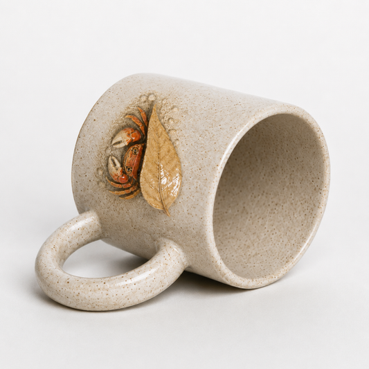 Crab Relief White Stoneware Mug