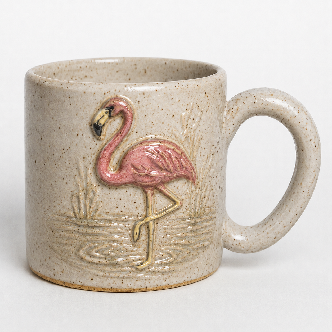 Flamingo Relief White Stoneware Mug
