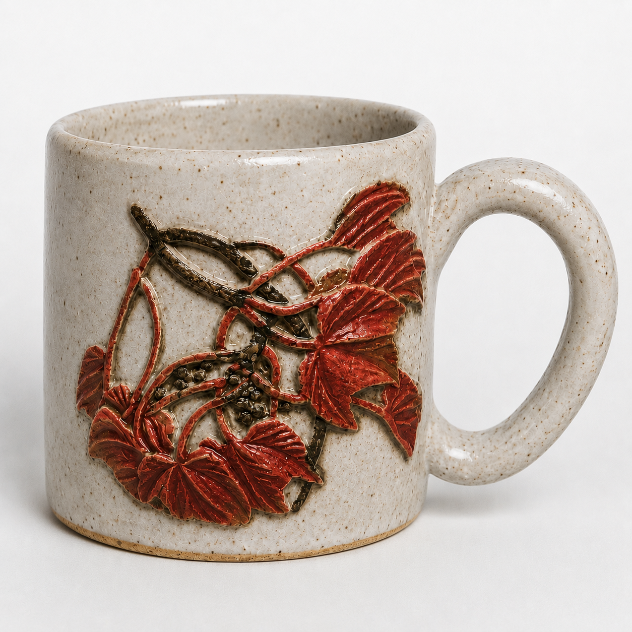 Red Leaf Relief White Stoneware Mug