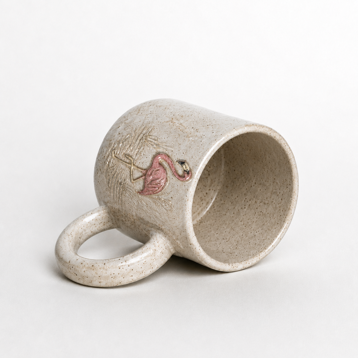 Flamingo Relief White Stoneware Mug