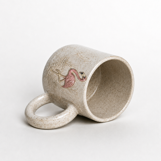Flamingo Relief White Stoneware Mug