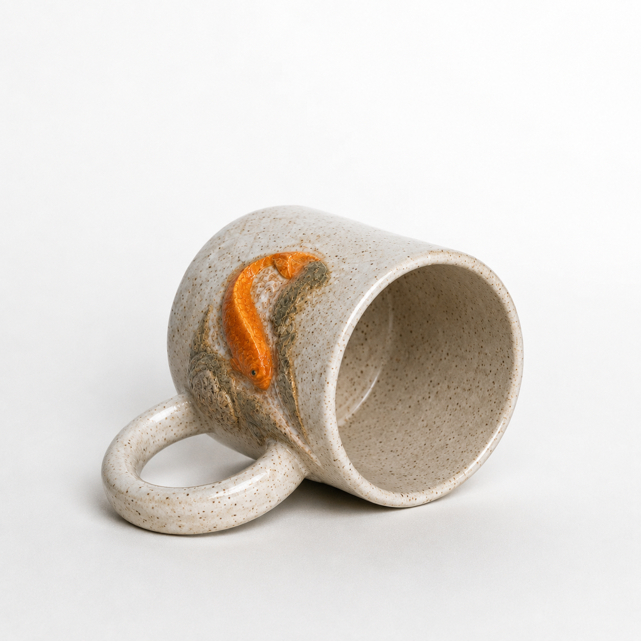 Carp Relief White Stoneware Mug