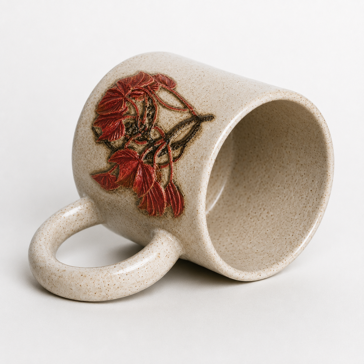 Red Leaf Relief White Stoneware Mug