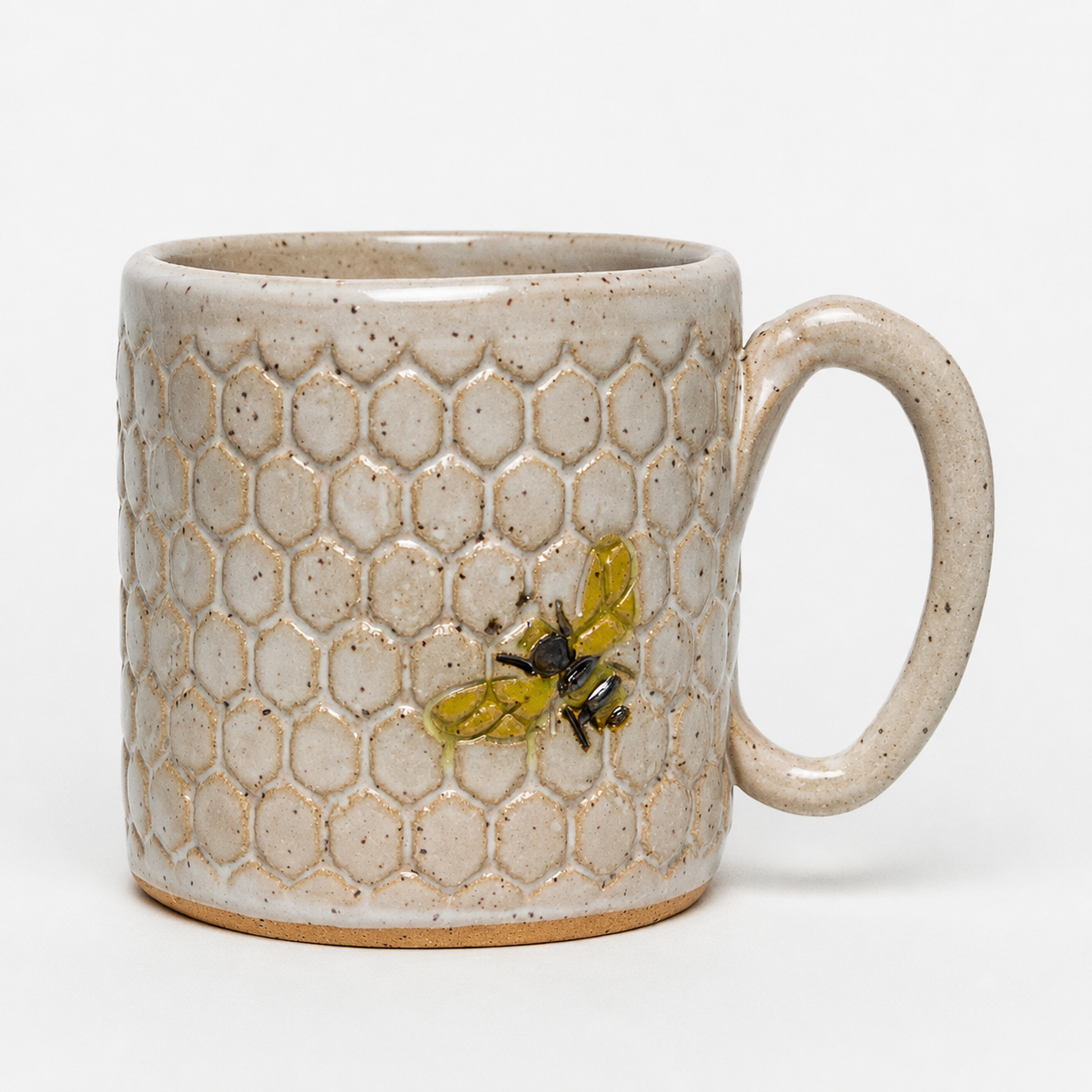 Bee Honeycomb Relief White Stoneware MugBee Honeycomb Relief