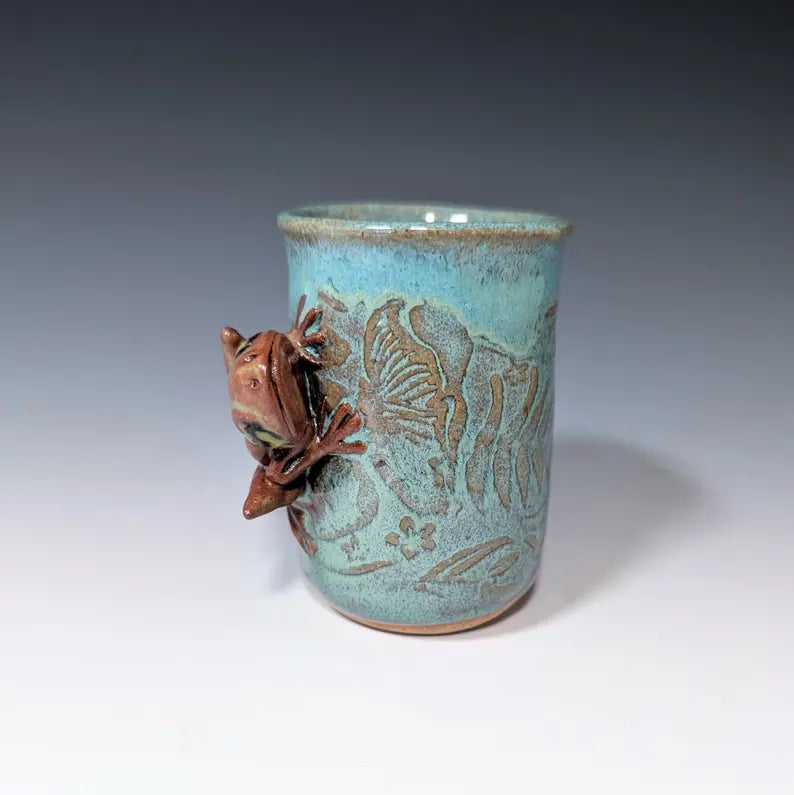 Handmade Green Frog Cup Pottery Cup