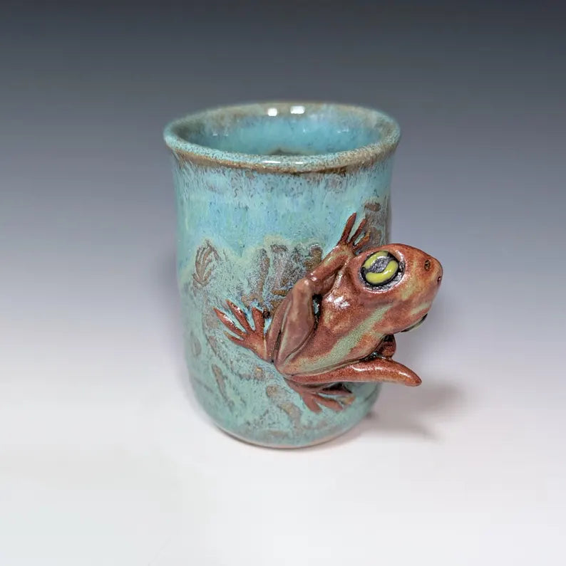 Handmade Green Frog Cup Pottery Cup